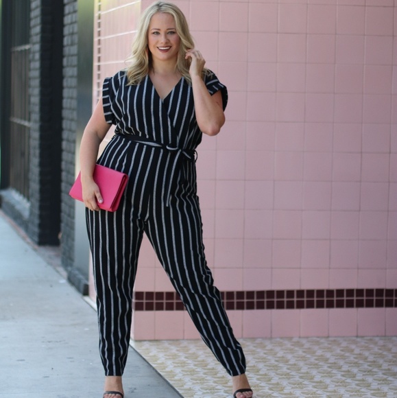 Boohoo Plus Pants - Boohoo Plus Black and White Striped Jumpsuit